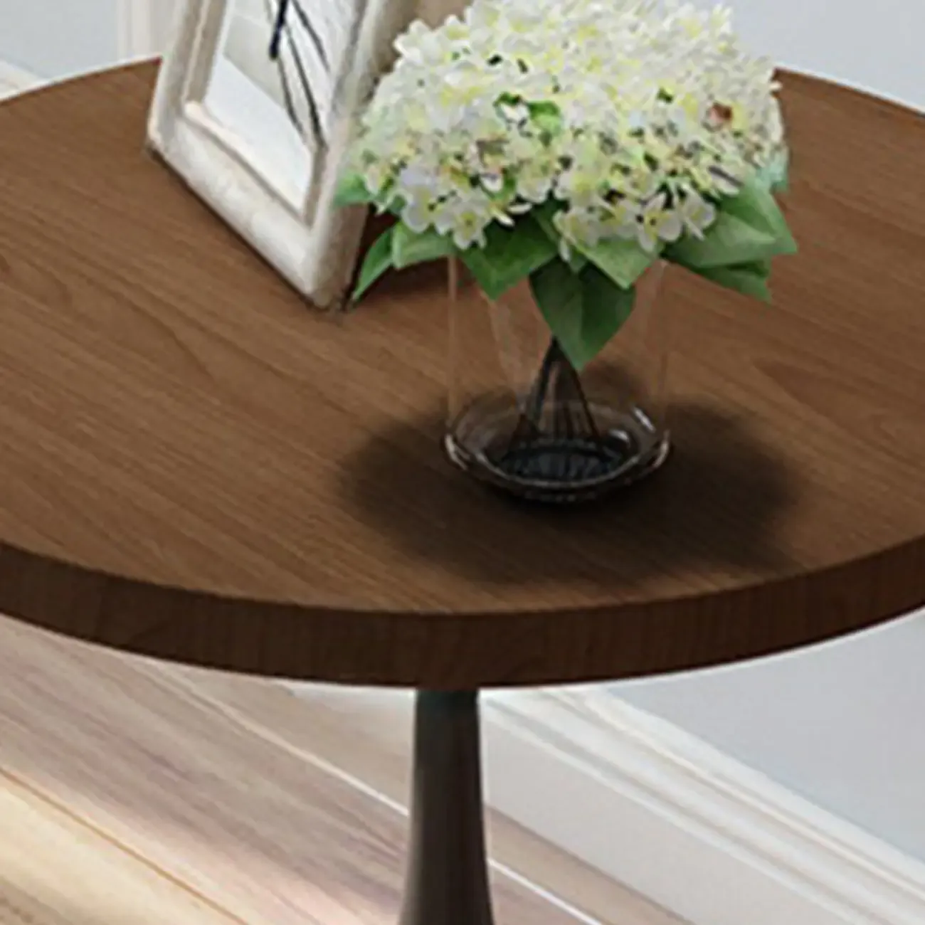 Metal Pedestal Round Wood End Table for Living Room Image - 19