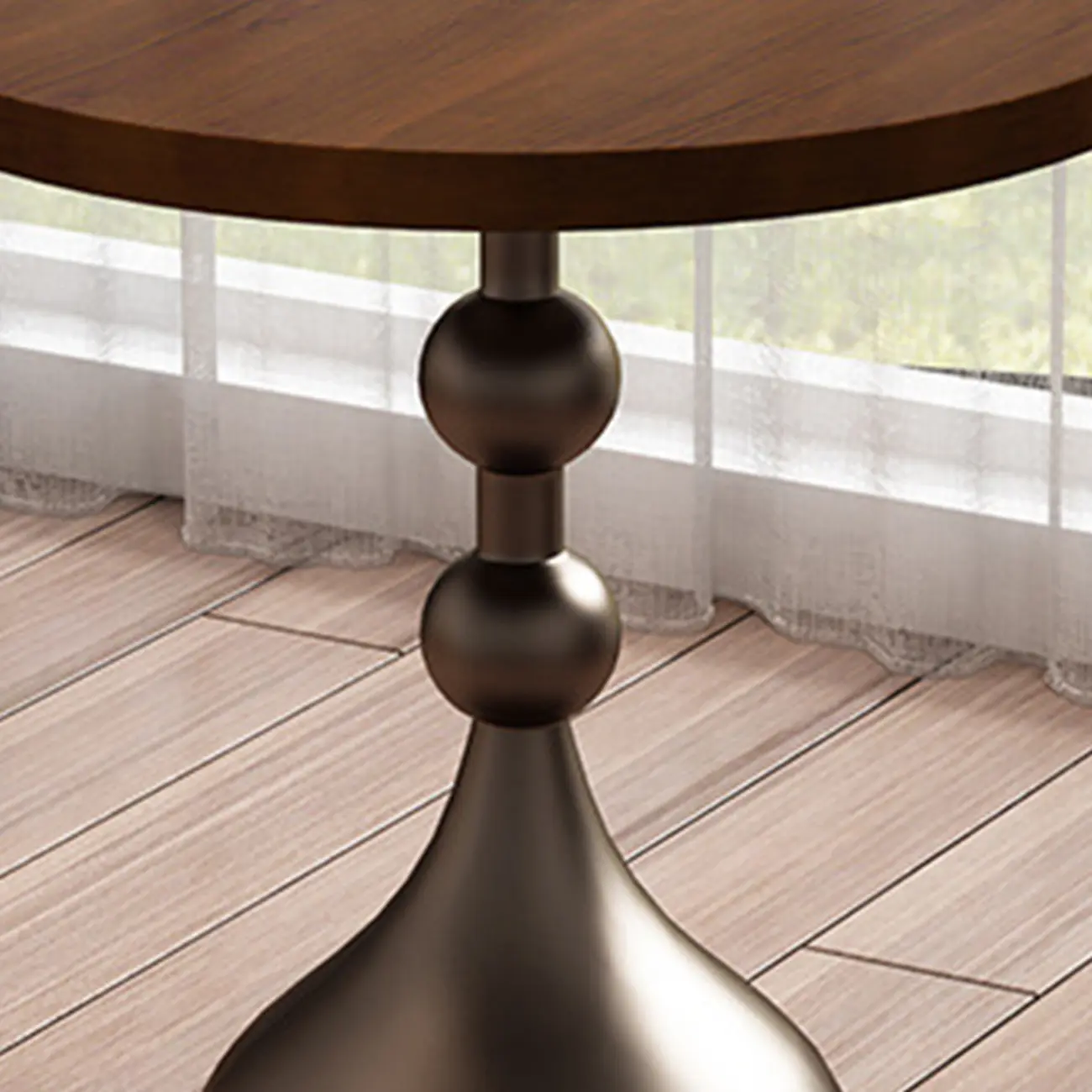 Metal Pedestal Round Wood End Table for Living Room Image - 20 | homeyfad