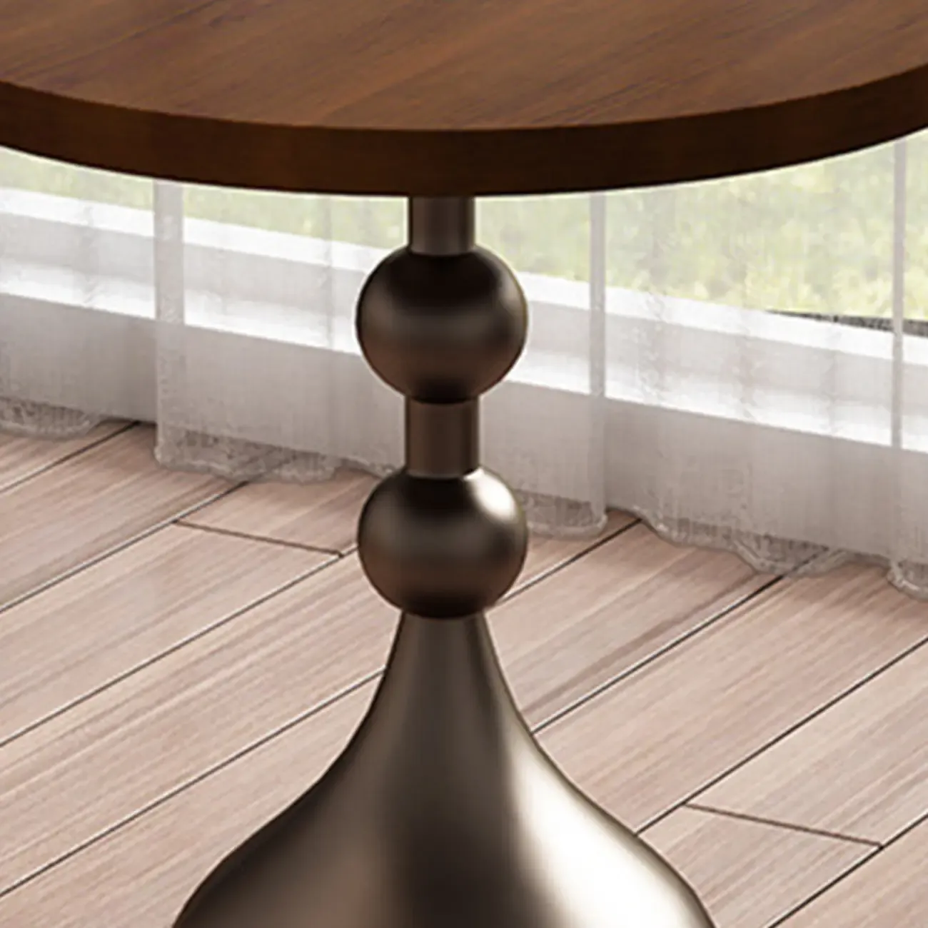 Metal Pedestal Round Wood End Table for Living Room Image - 20