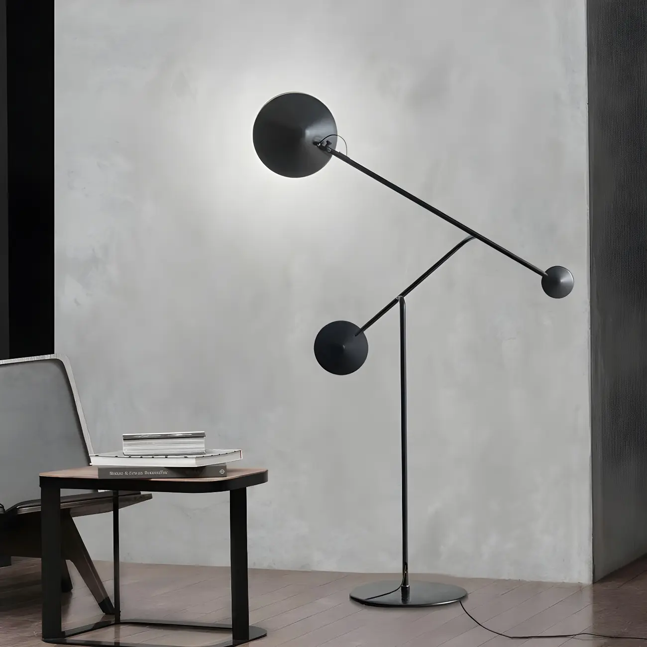Unique LED Black Floor Lamp with Balance Arm for Living Room Image - 1 | homeyfad