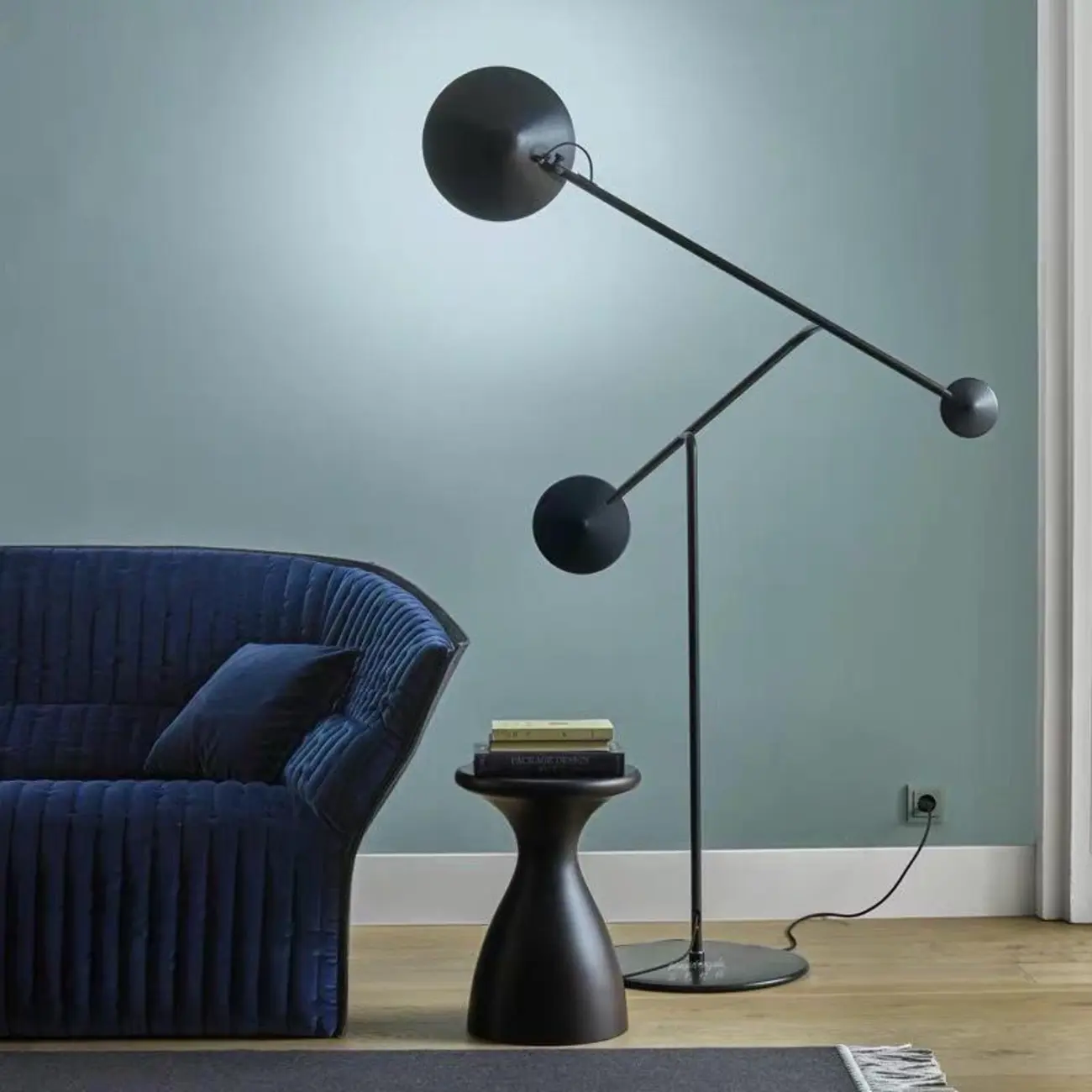 Unique LED Black Floor Lamp with Balance Arm for Living Room Image - 2 | homeyfad