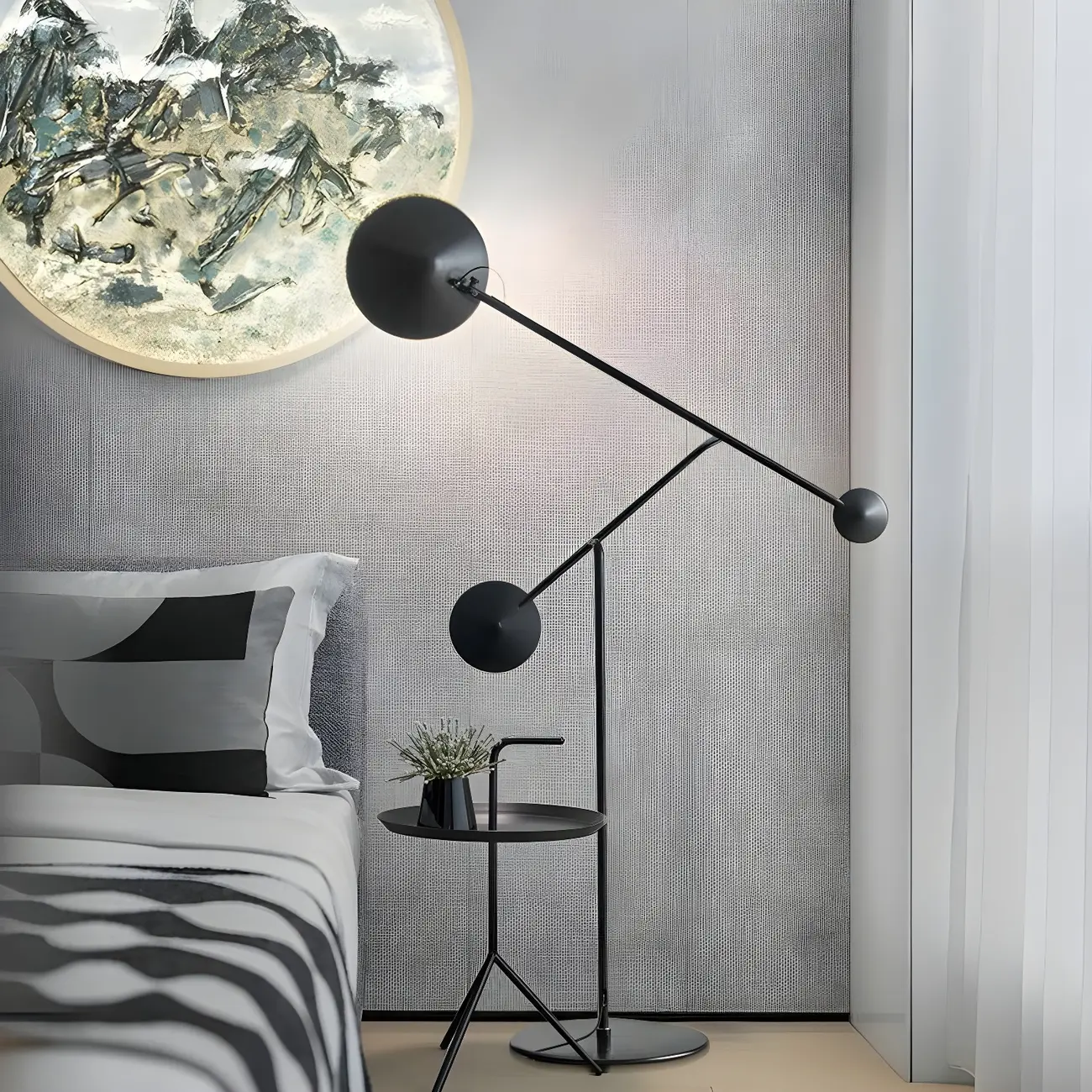 Unique LED Black Floor Lamp with Balance Arm for Living Room Image - 3 | homeyfad