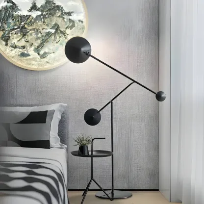 Unique LED Black Floor Lamp with Balance Arm for Living Room Image - 3