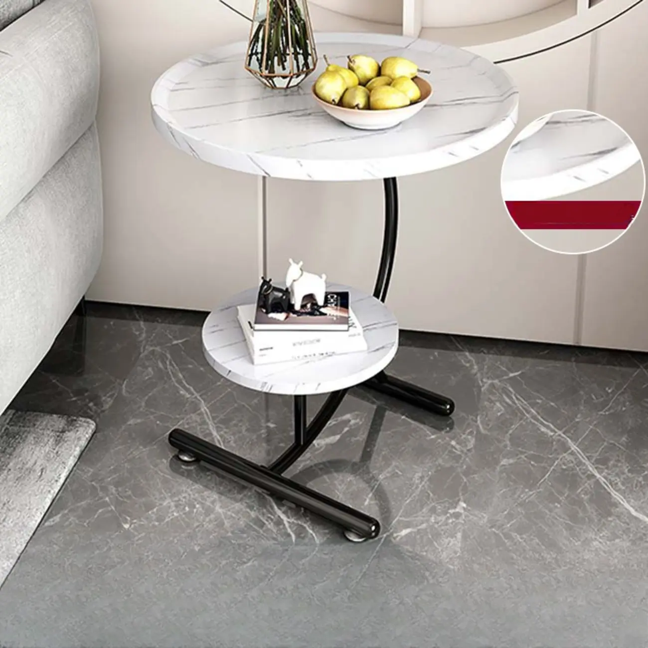 2-Tier C-Shaped Brown Wooden End Table with Storage Image - 3 | homeyfad