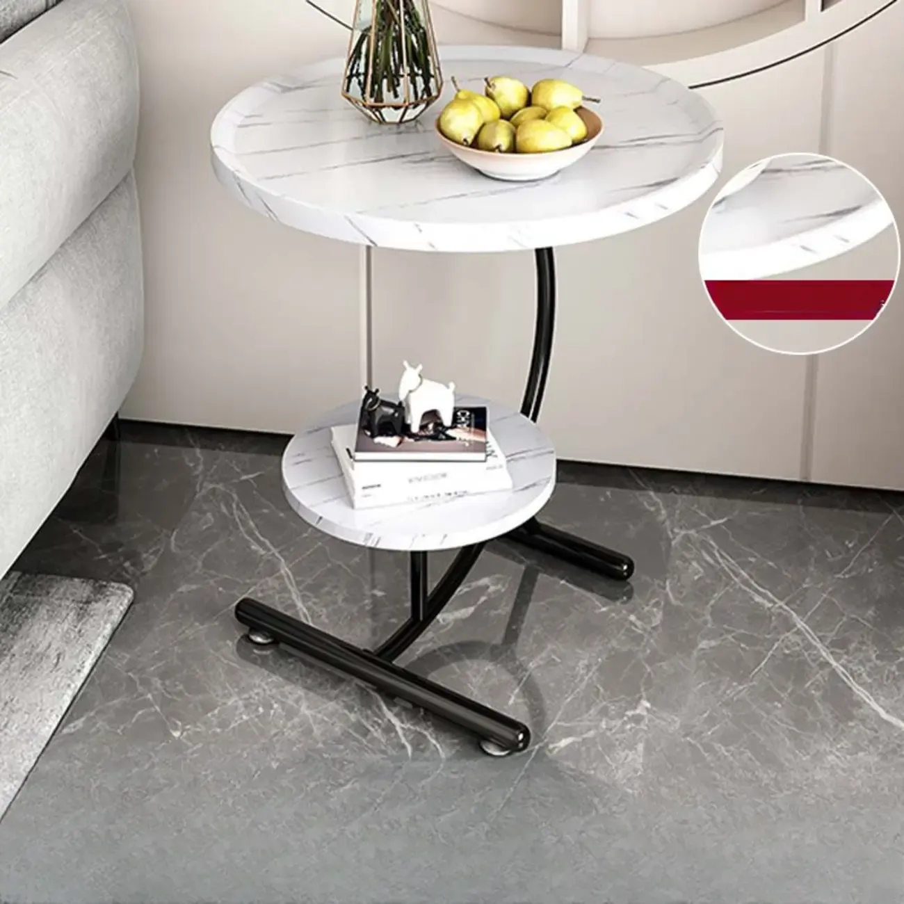 2-Tier C-Shaped Brown Wooden End Table with Storage Image - 3