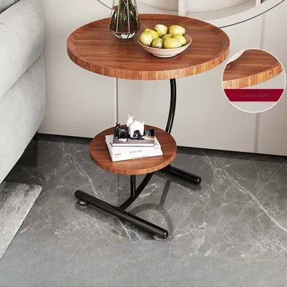 2-Tier C-Shaped Brown Wooden End Table with Storage Image - 4