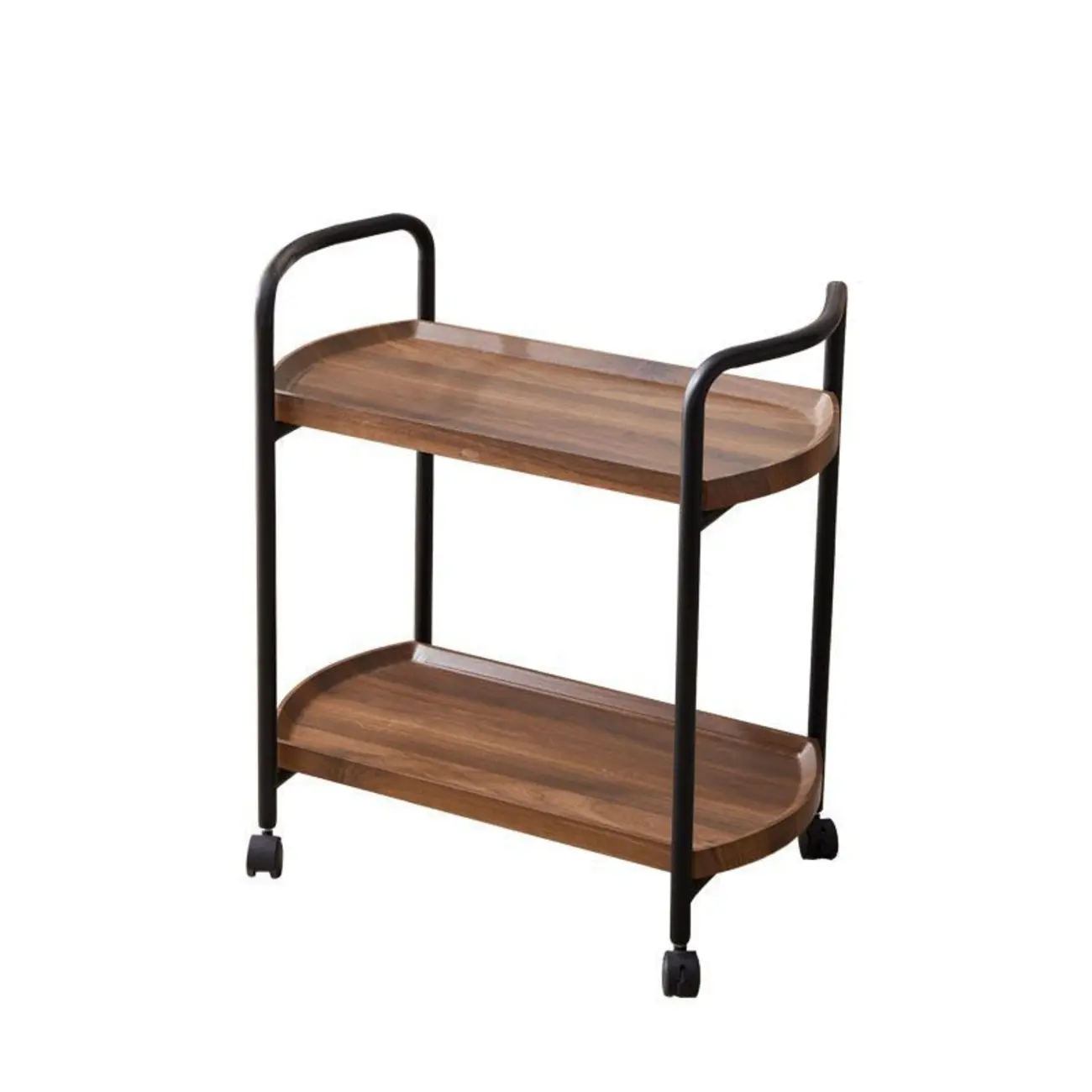 2-Tier C-Shaped Brown Wooden End Table with Storage Image - 10 | homeyfad