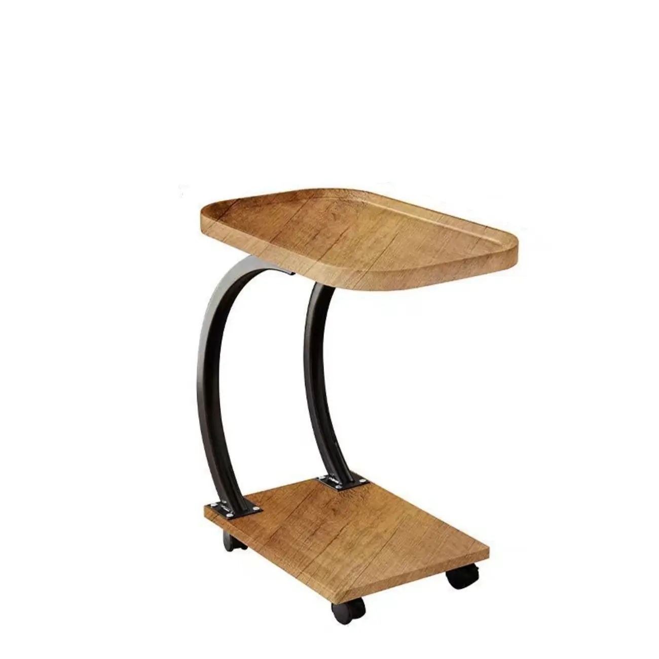 2-Tier C-Shaped Brown Wooden End Table with Storage Image - 13 | homeyfad