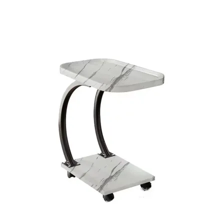 2-Tier C-Shaped Brown Wooden End Table with Storage Image - 14