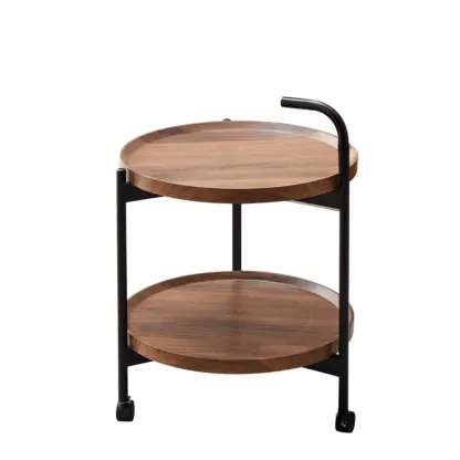 2-Tier C-Shaped Brown Wooden End Table with Storage Image - 15