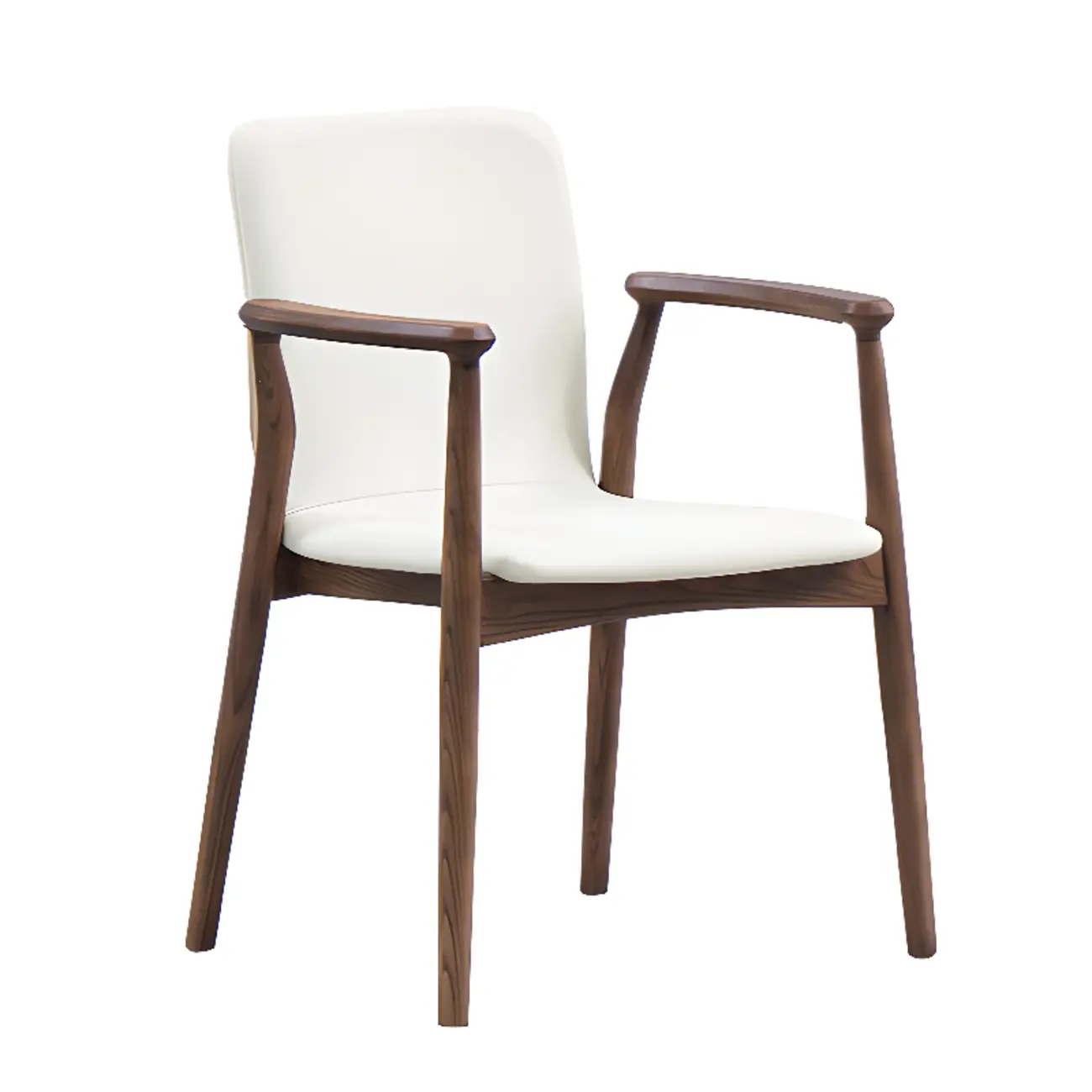Modern Off-White Faux Leather Wooden Arm Dining Chair Image - 2 | homeyfad