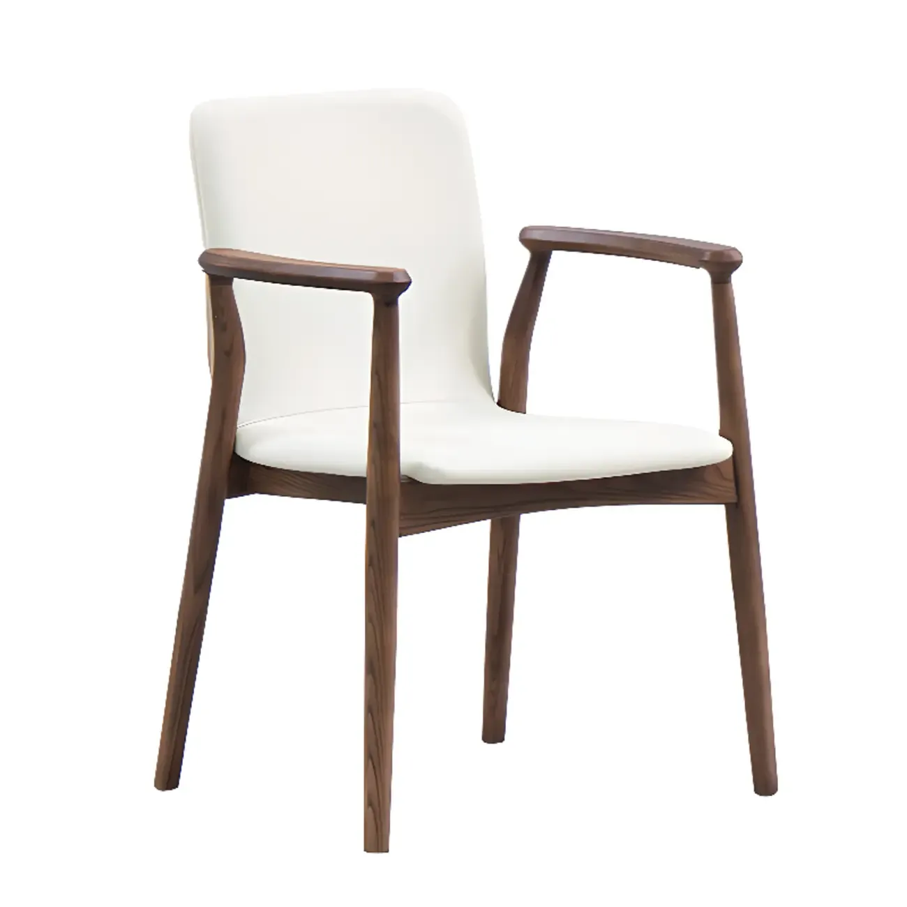 Modern Off-White Faux Leather Wooden Arm Dining Chair Image - 2