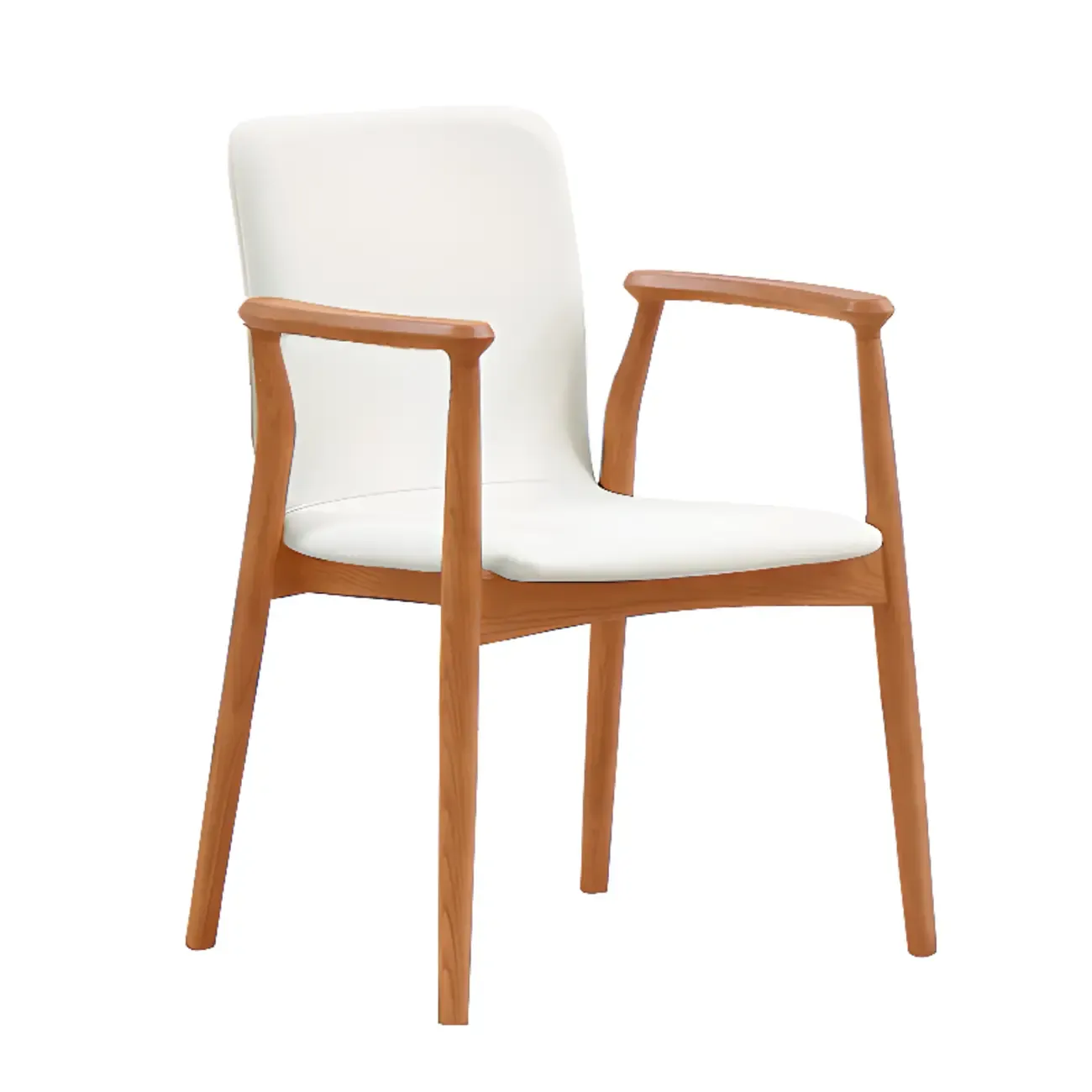 Modern Off-White Faux Leather Wooden Arm Dining Chair Image - 3
