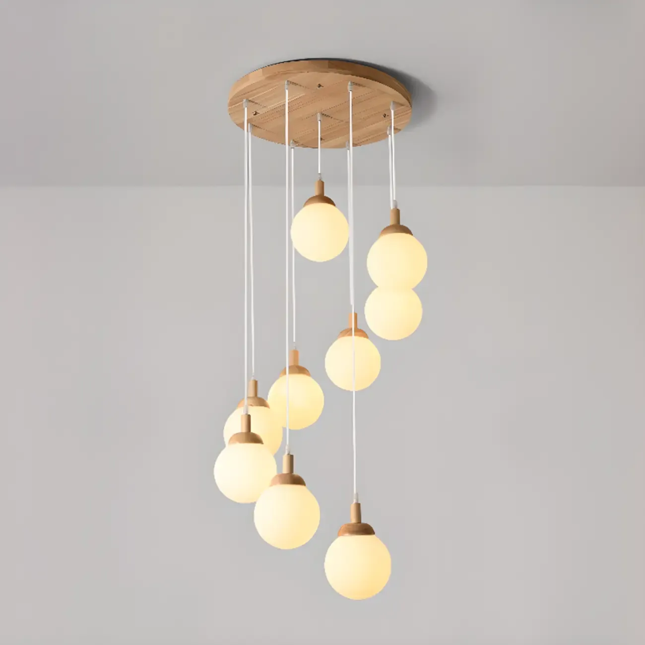 Modern Pendant Glass Globe Light in White with Wood Base Image - 3