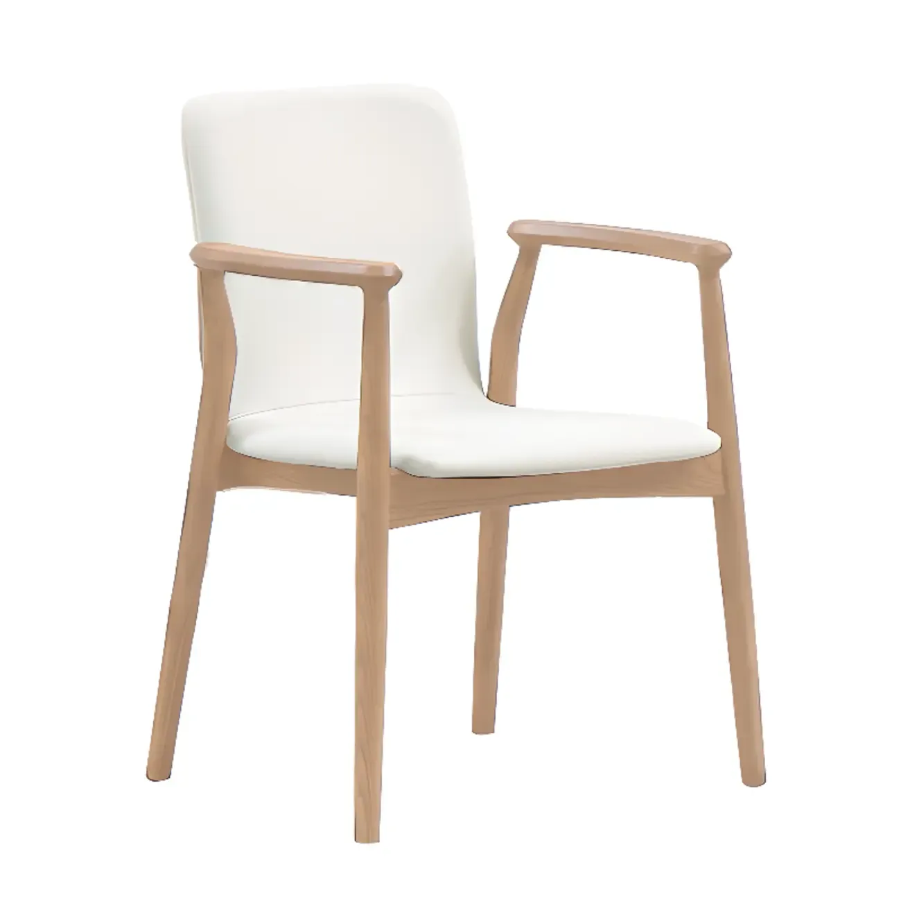Modern Off-White Faux Leather Wooden Arm Dining Chair Image - 5