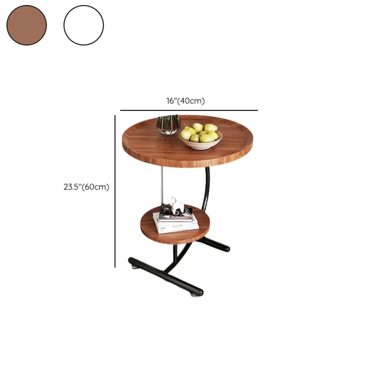 2-Tier C-Shaped Brown Wooden End Table with Storage #size