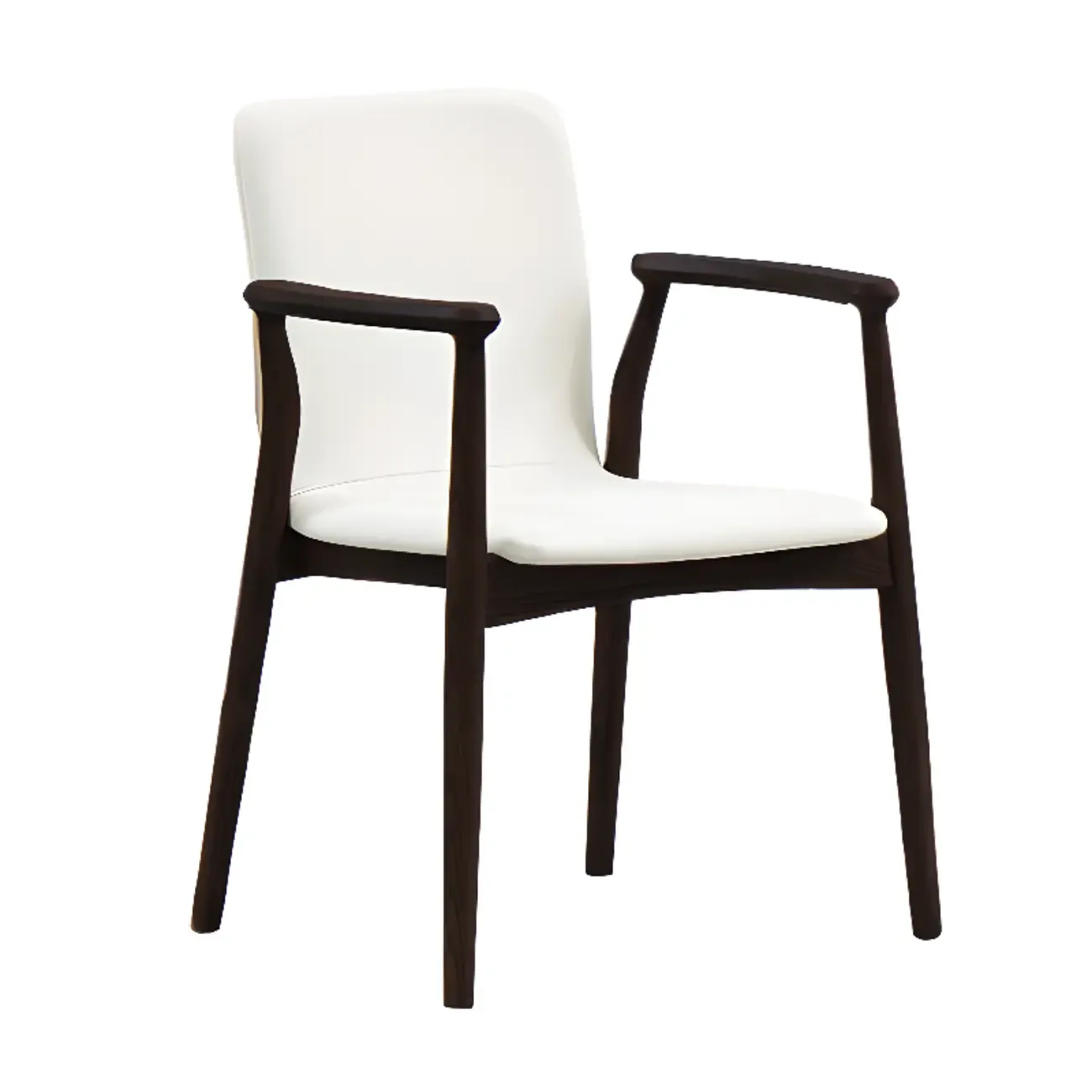 Modern Off-White Faux Leather Wooden Arm Dining Chair Image - 7