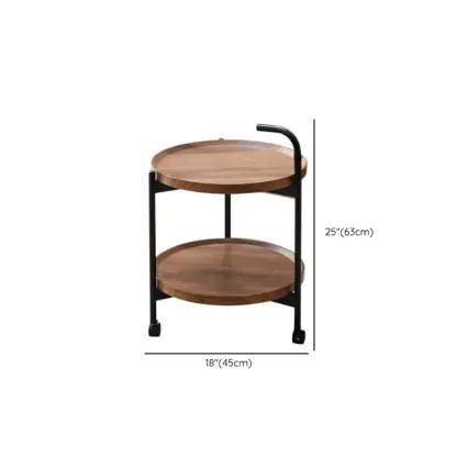 2-Tier C-Shaped Brown Wooden End Table with Storage Image - 21