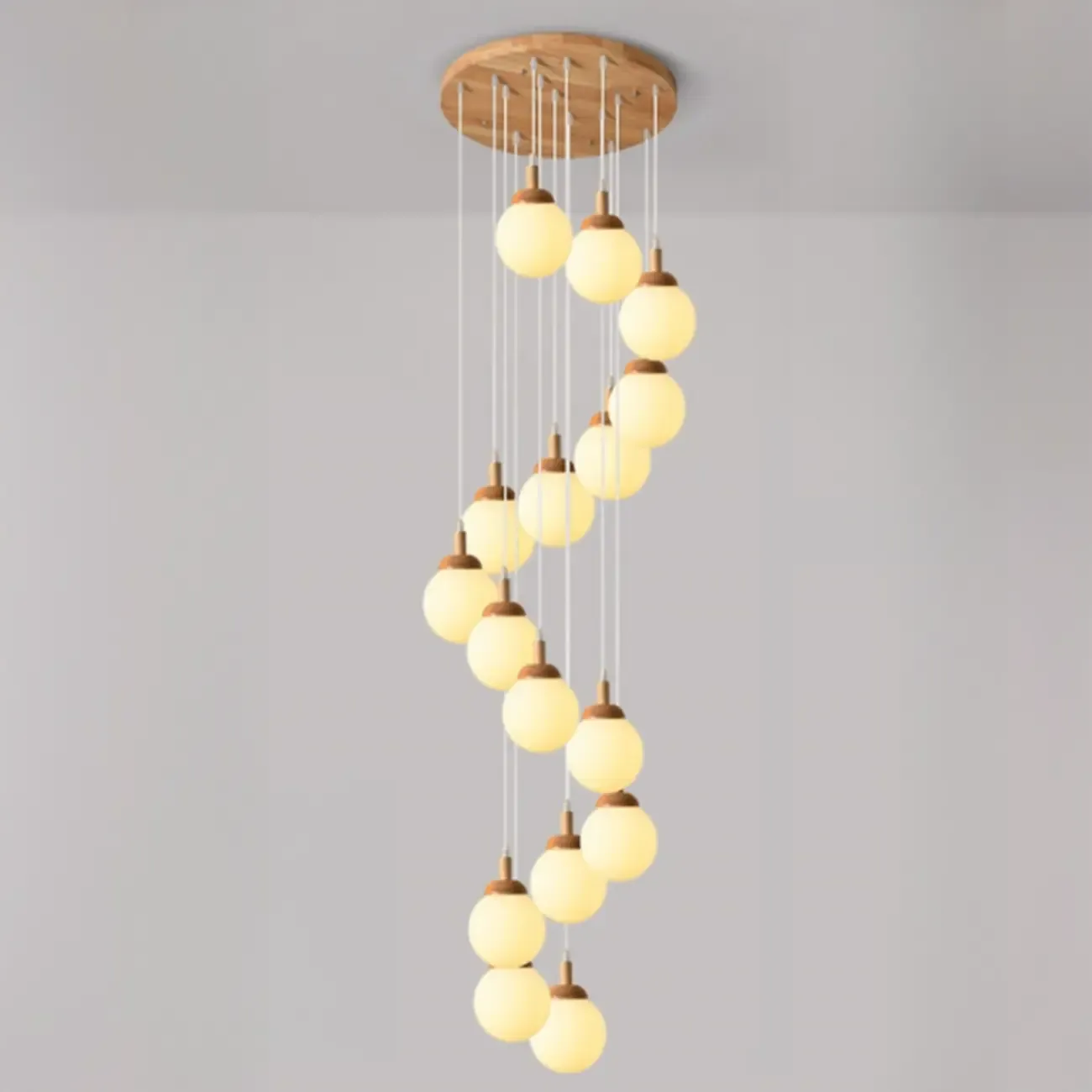 Modern Pendant Glass Globe Light in White with Wood Base Image - 7