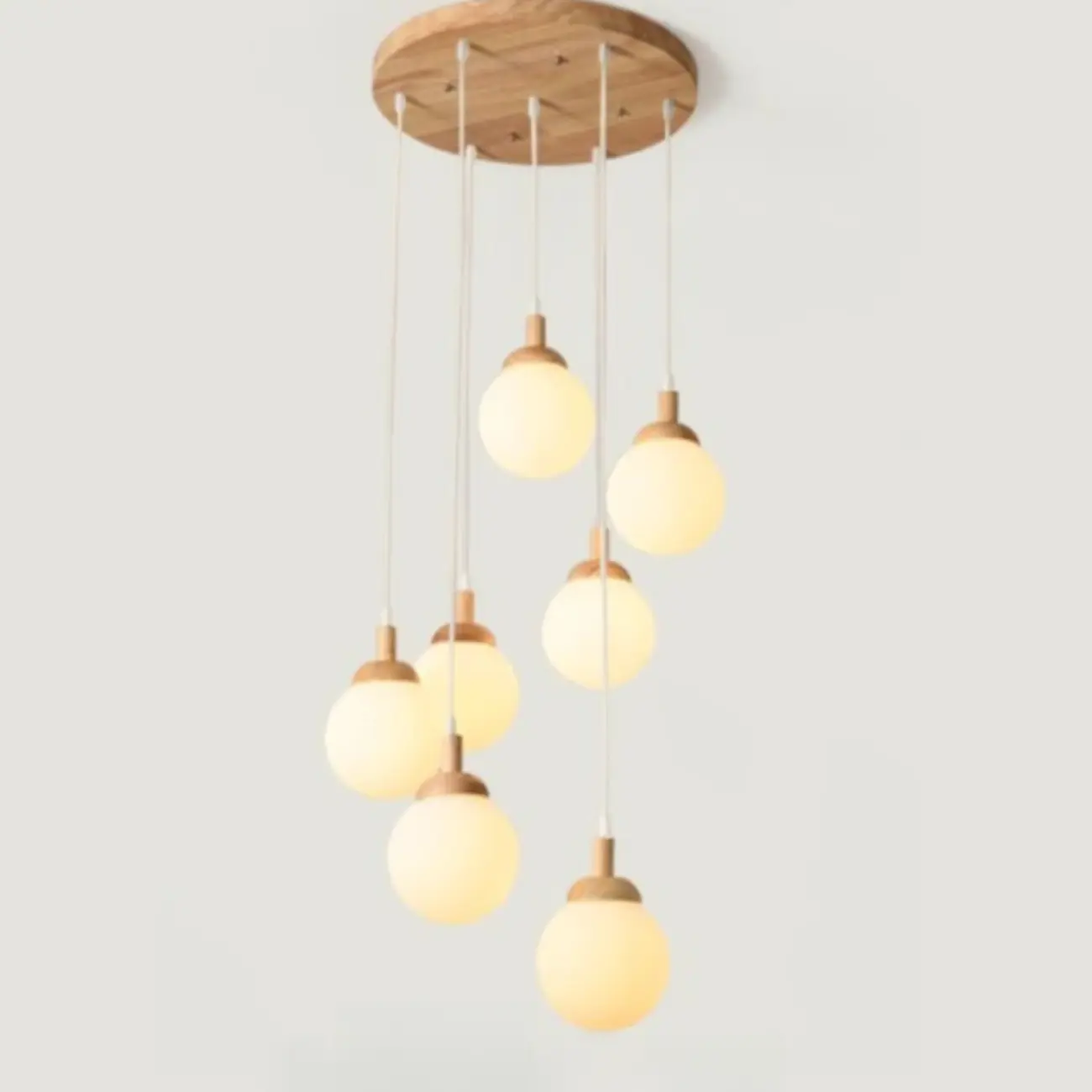 Modern Pendant Glass Globe Light in White with Wood Base Image - 8 | homeyfad