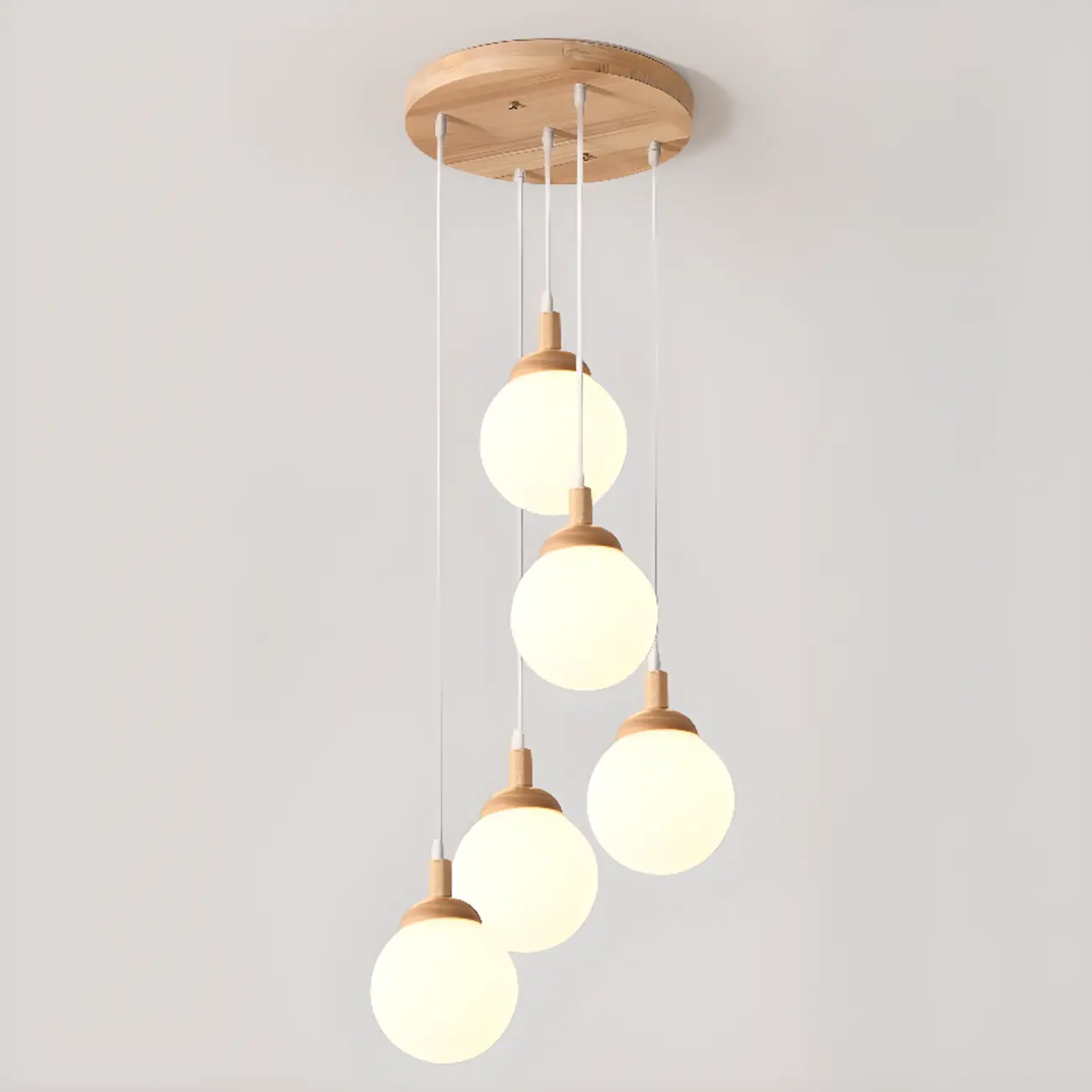Modern Pendant Glass Globe Light in White with Wood Base Image - 12 | homeyfad