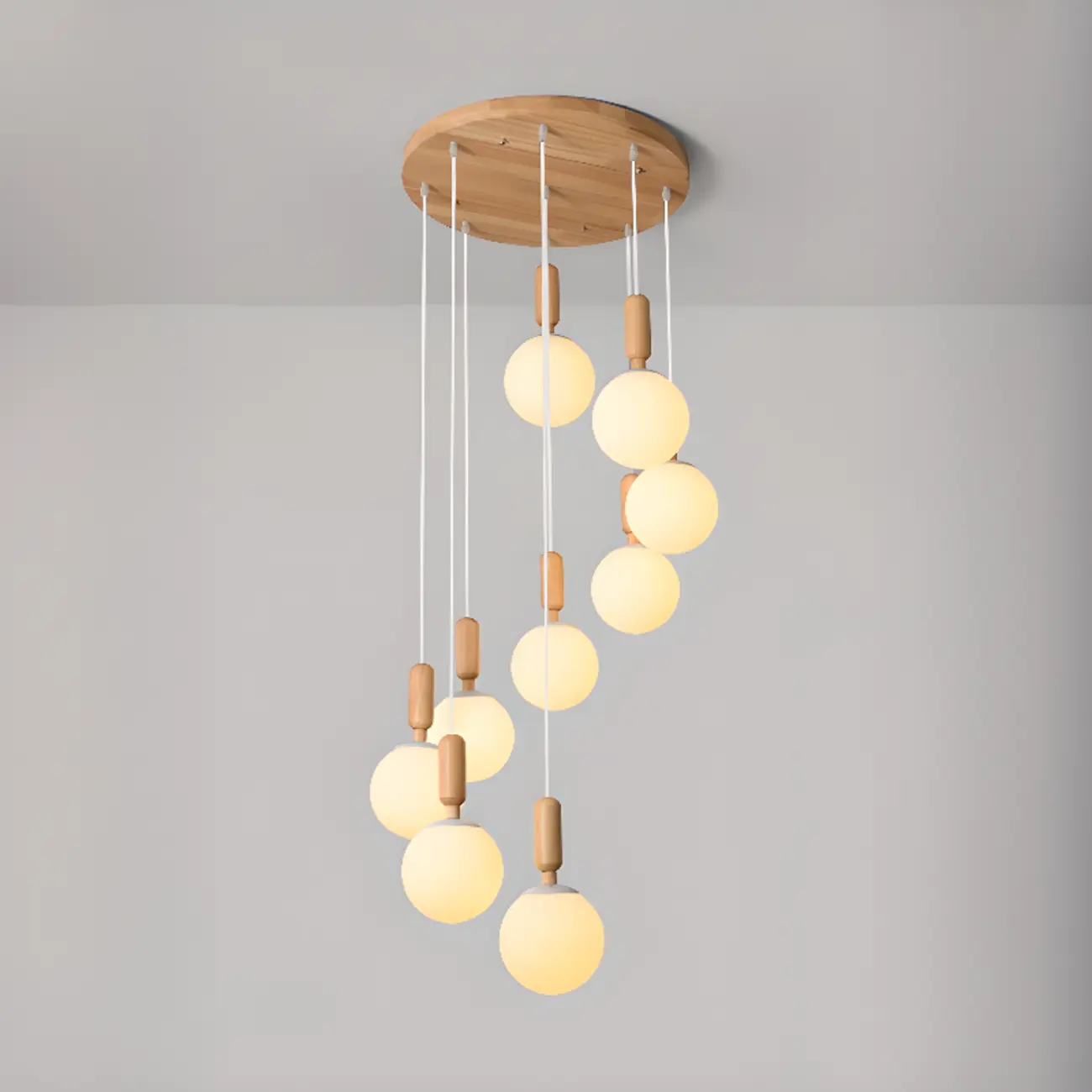 Modern Pendant Glass Globe Light in White with Wood Base Image - 13 | homeyfad