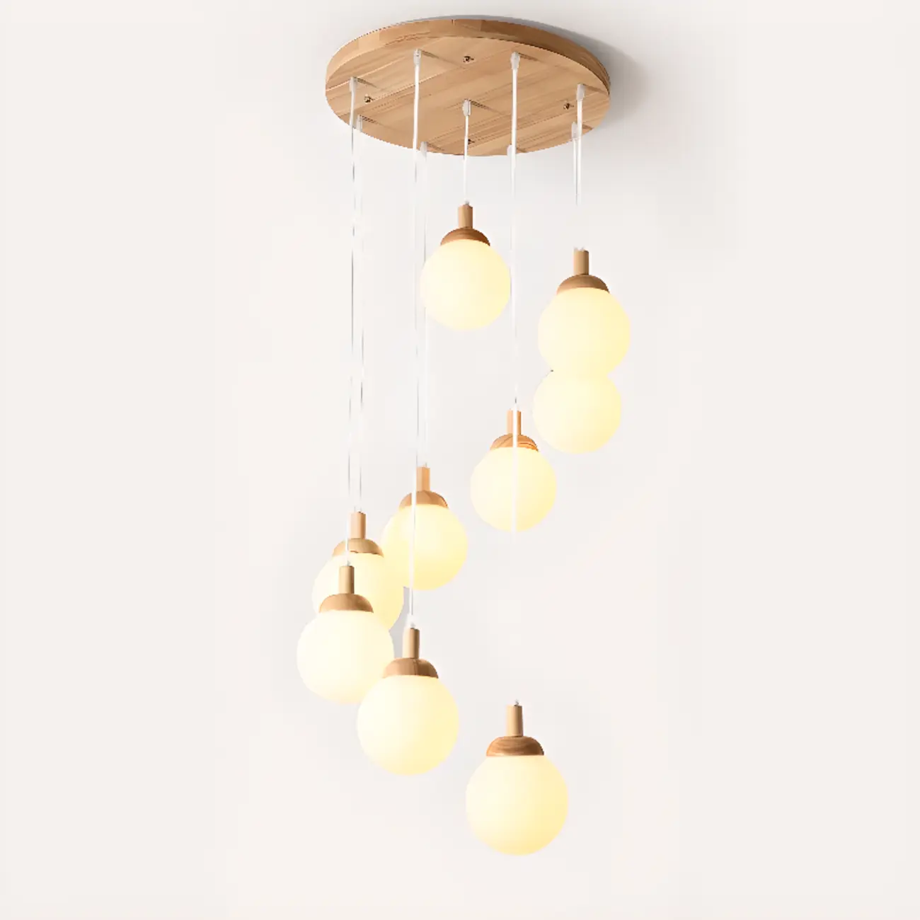 Modern Pendant Glass Globe Light in White with Wood Base Image - 14 | homeyfad
