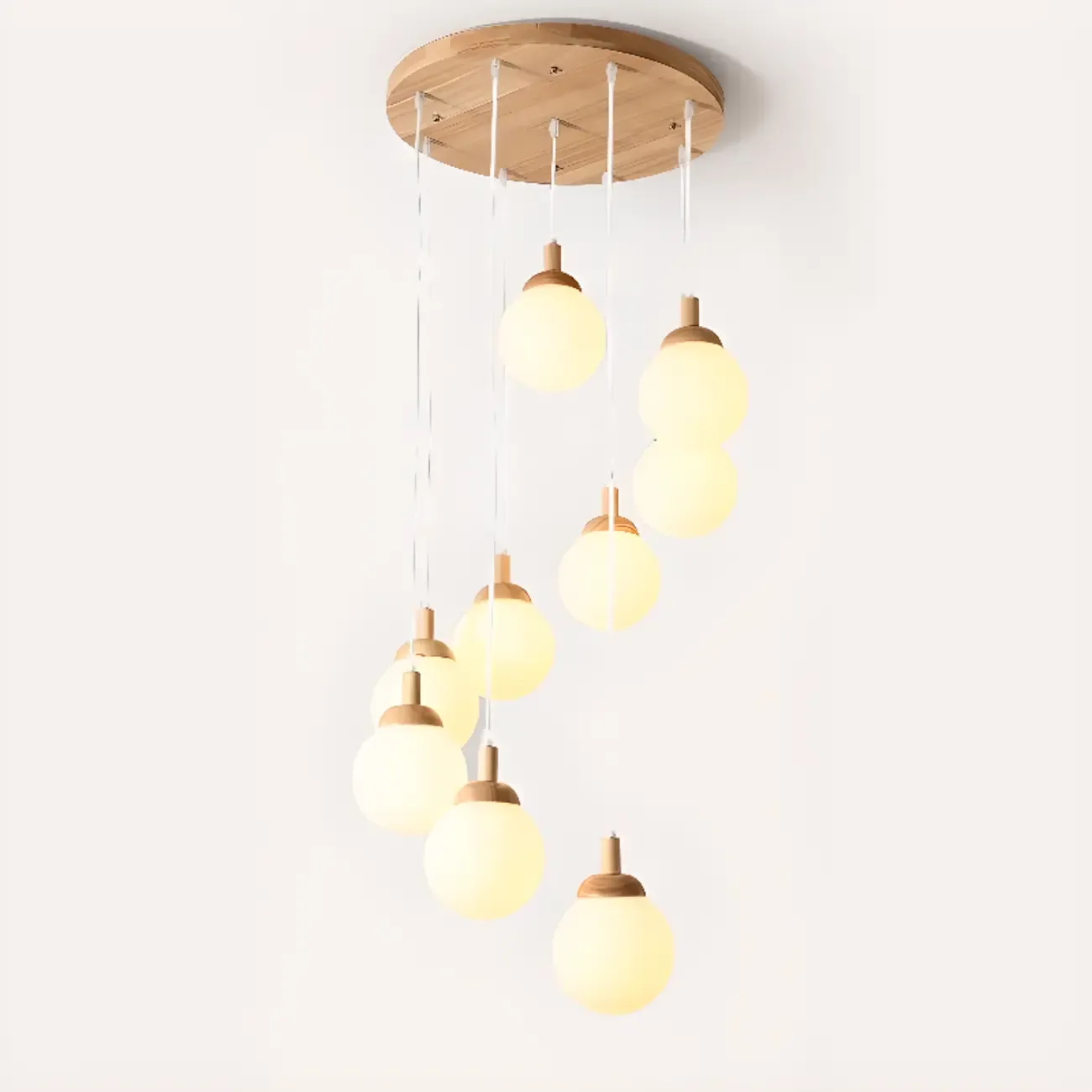 Modern Pendant Glass Globe Light in White with Wood Base Image - 14