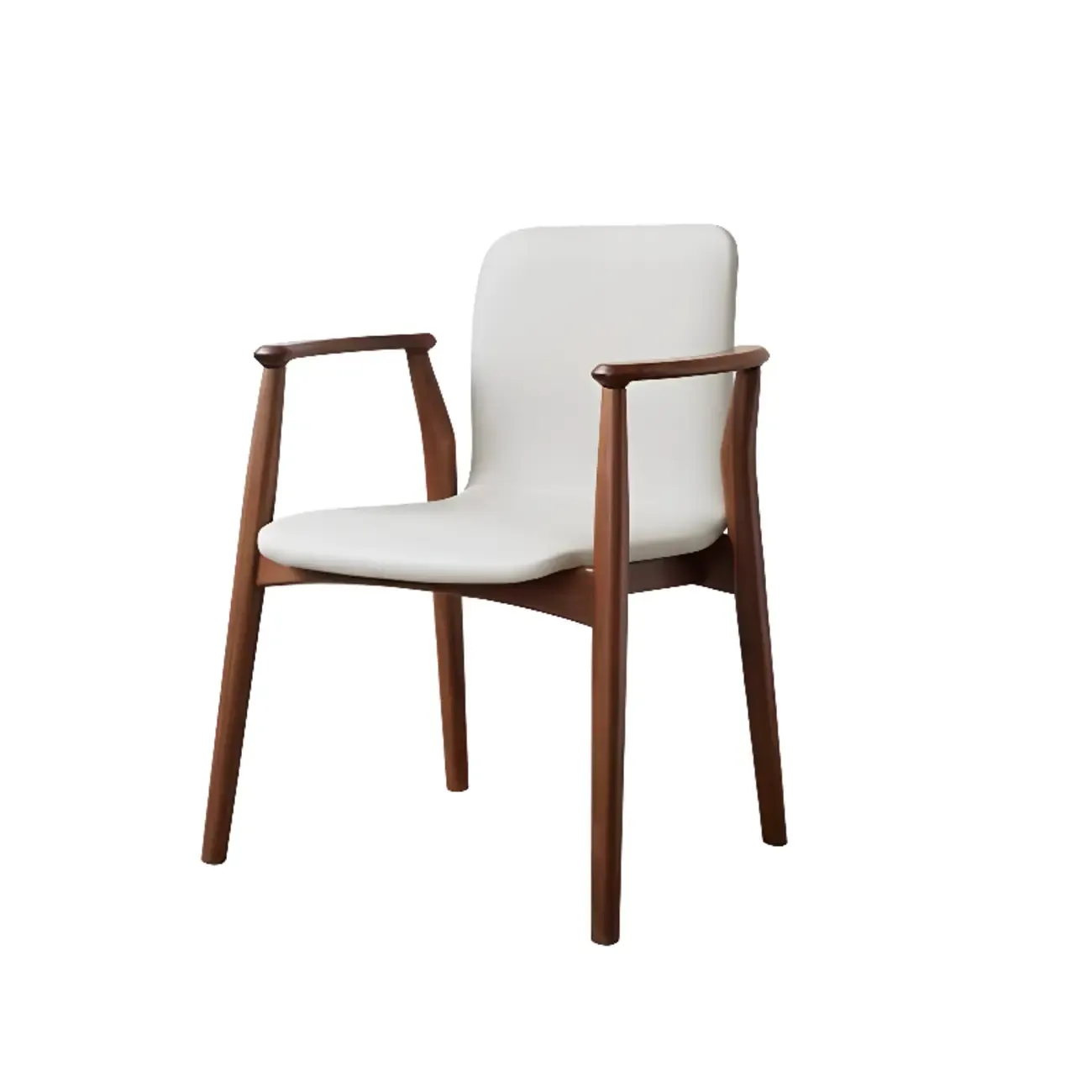 Modern Off-White Faux Leather Wooden Arm Dining Chair Image - 15