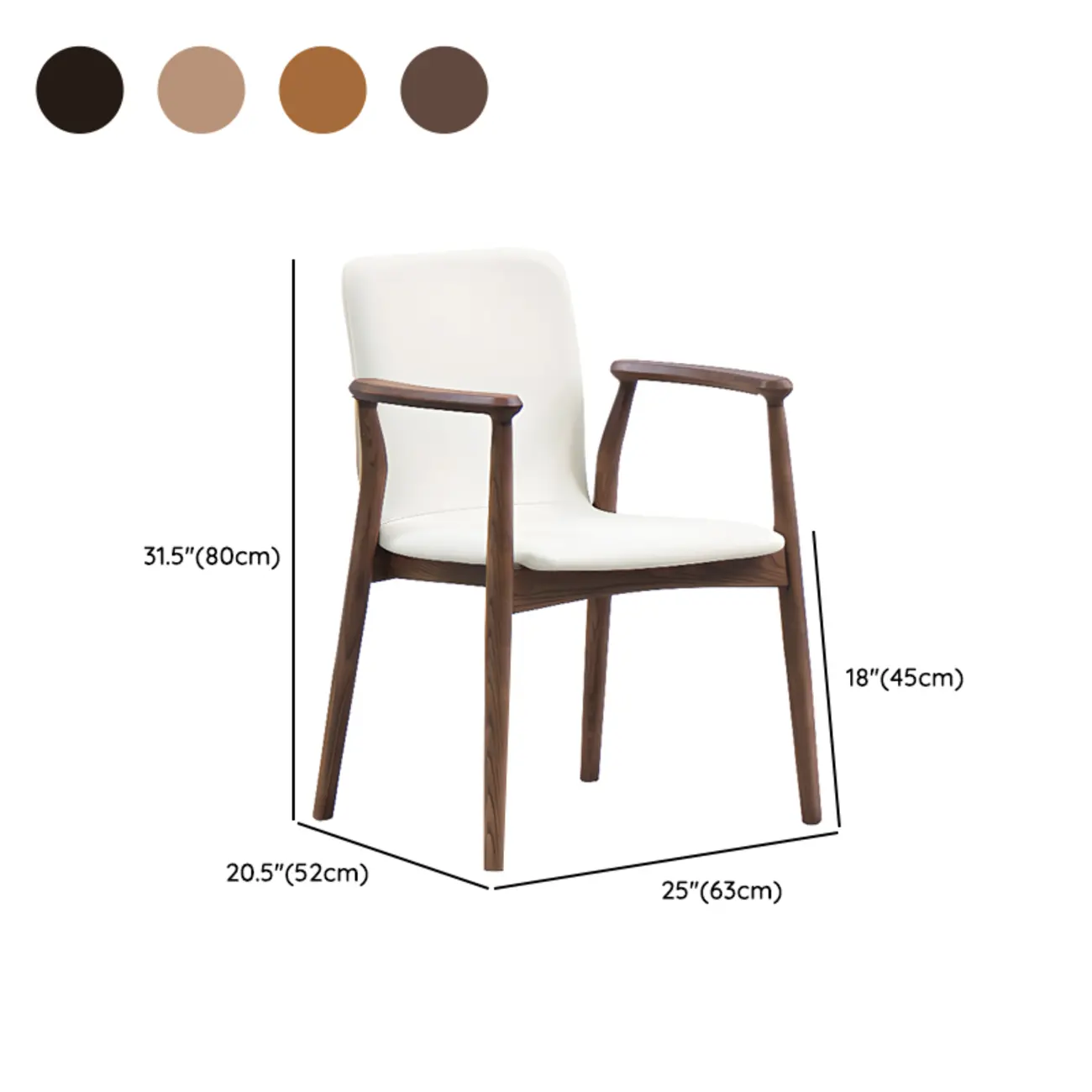 Modern Off-White Faux Leather Wooden Arm Dining Chair #size