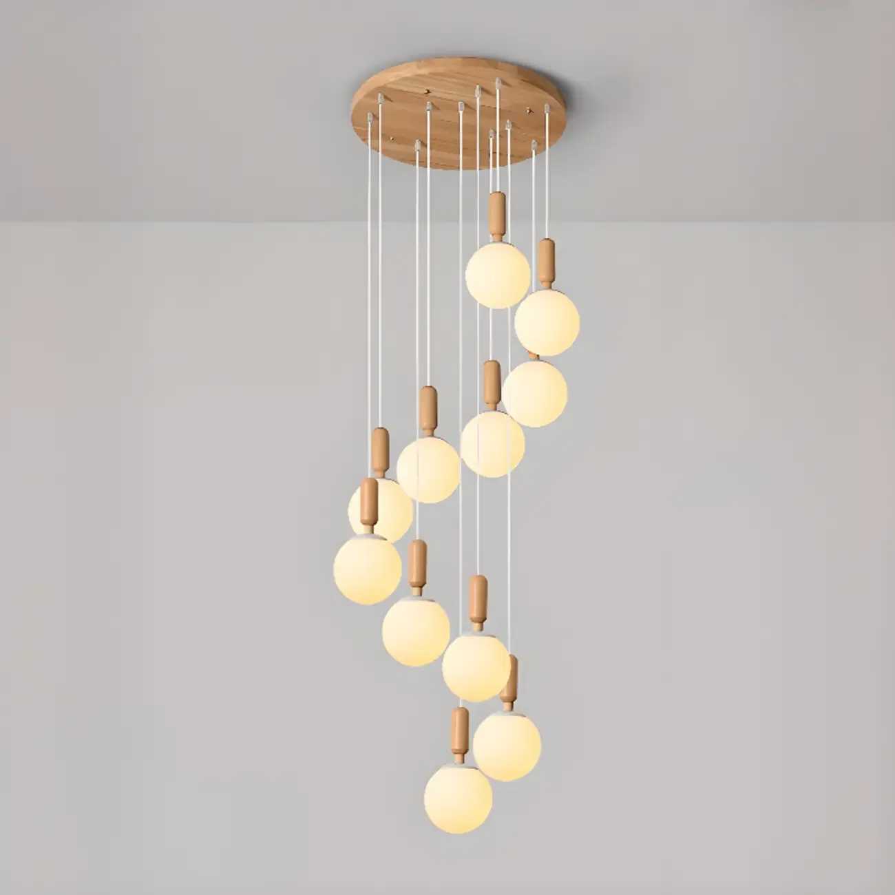 Modern Pendant Glass Globe Light in White with Wood Base Image - 16
