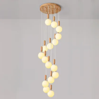 Modern Pendant Glass Globe Light in White with Wood Base Image - 17