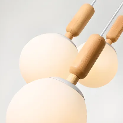 Modern Pendant Glass Globe Light in White with Wood Base Image - 18