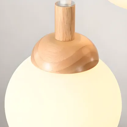 Modern Pendant Glass Globe Light in White with Wood Base Image - 19