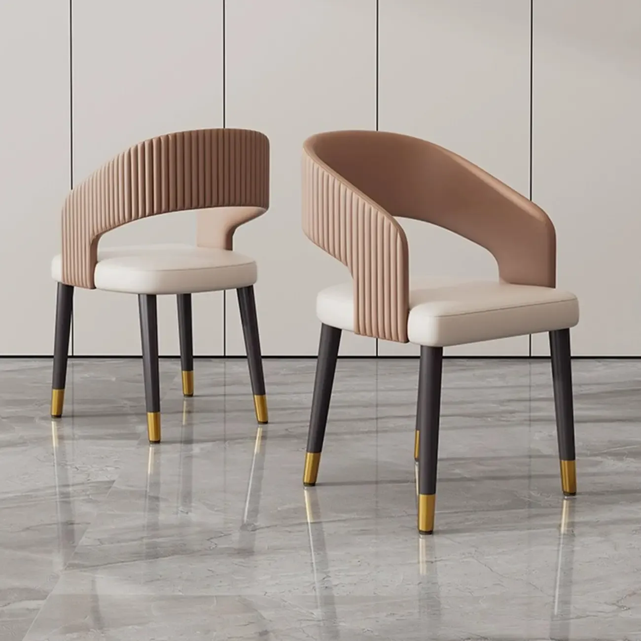 Modern Faux Leather Upholstered Sloped Arm Dining Chair Image - 1