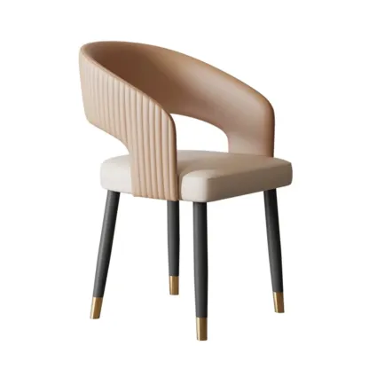 Modern Faux Leather Upholstered Sloped Arm Dining Chair Image - 2