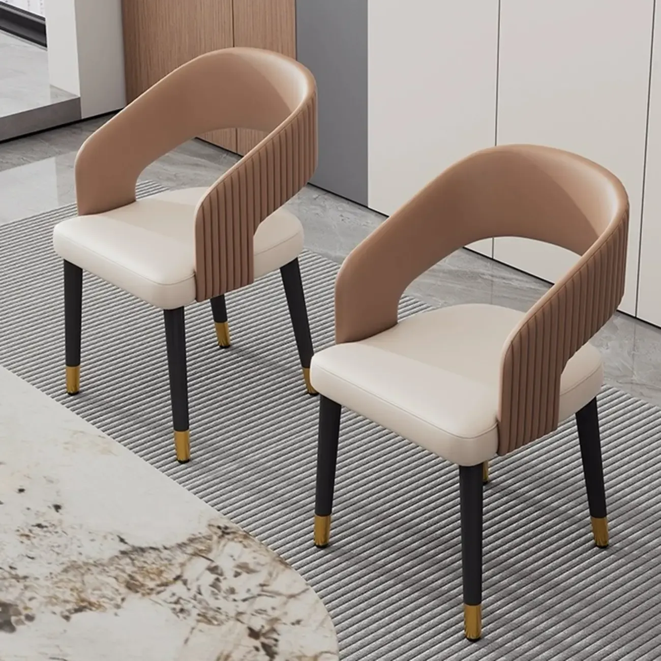 Modern Faux Leather Upholstered Sloped Arm Dining Chair Image - 4