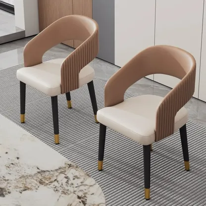 Modern Faux Leather Upholstered Sloped Arm Dining Chair Image - 4