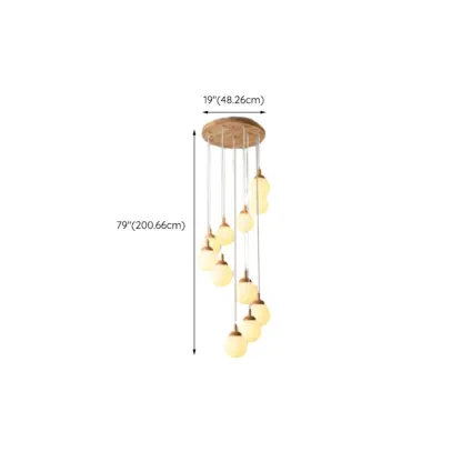 Modern Pendant Glass Globe Light in White with Wood Base Image - 24