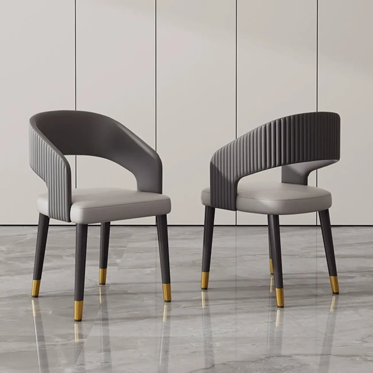 Modern Faux Leather Upholstered Sloped Arm Dining Chair Image - 6