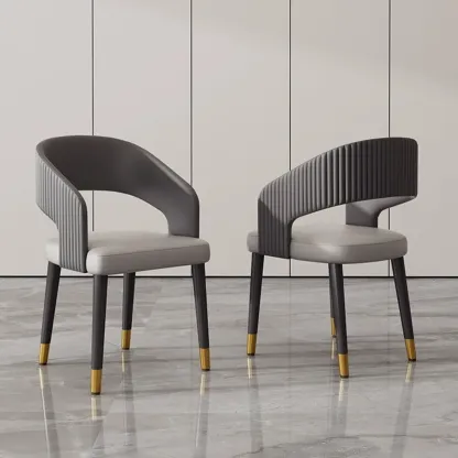 Modern Faux Leather Upholstered Sloped Arm Dining Chair Image - 6