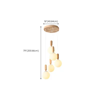 Modern Pendant Glass Globe Light in White with Wood Base Image - 26