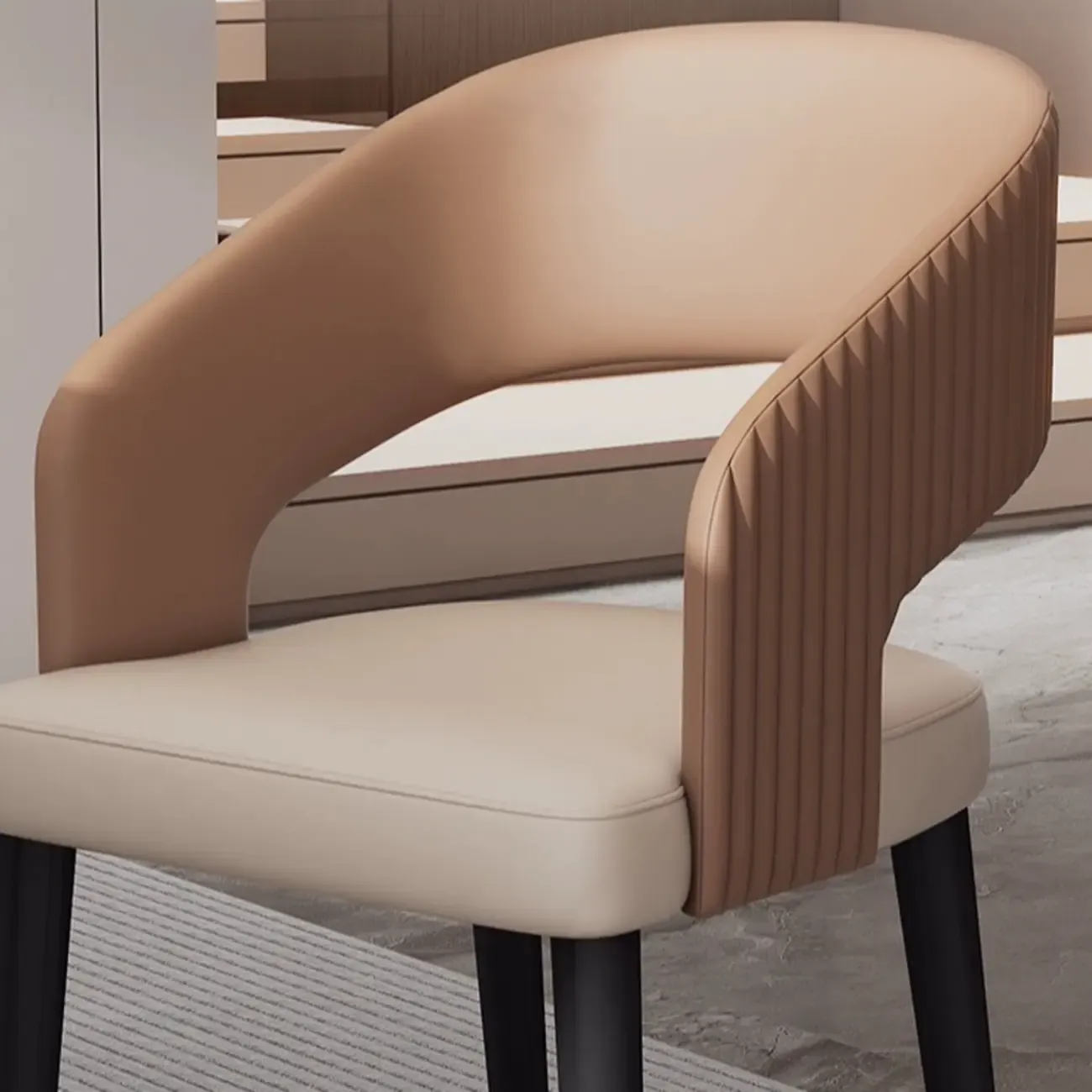 Modern Faux Leather Upholstered Sloped Arm Dining Chair Image - 11