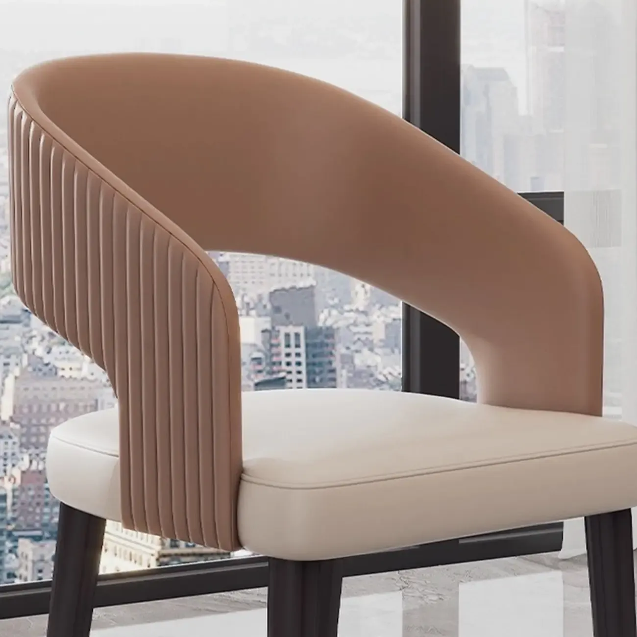 Modern Faux Leather Upholstered Sloped Arm Dining Chair Image - 12