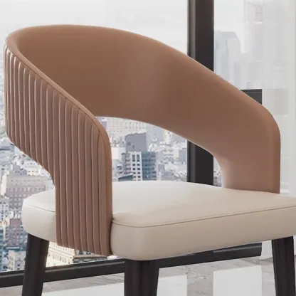 Modern Faux Leather Upholstered Sloped Arm Dining Chair Image - 12