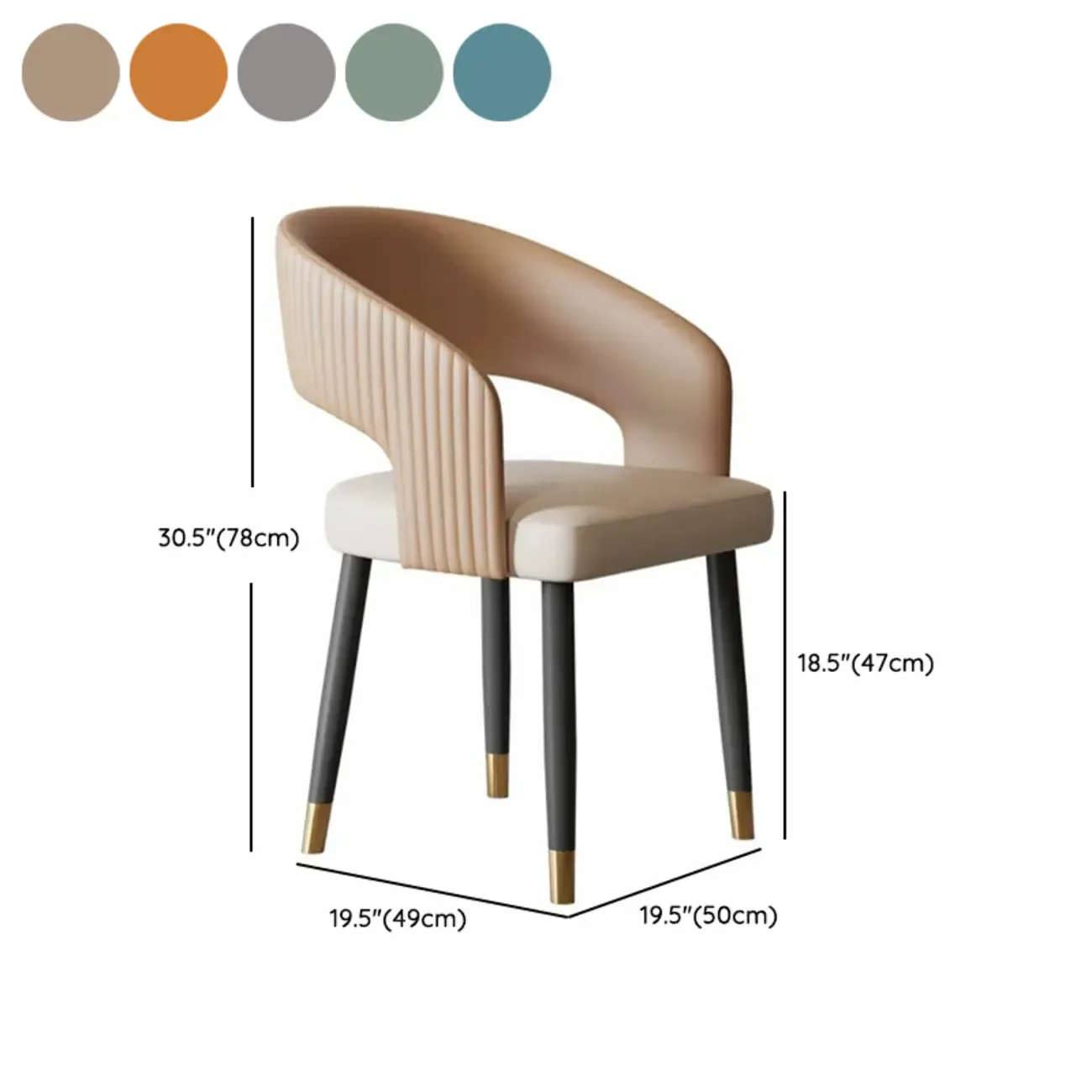 Modern Faux Leather Upholstered Sloped Arm Dining Chair #size