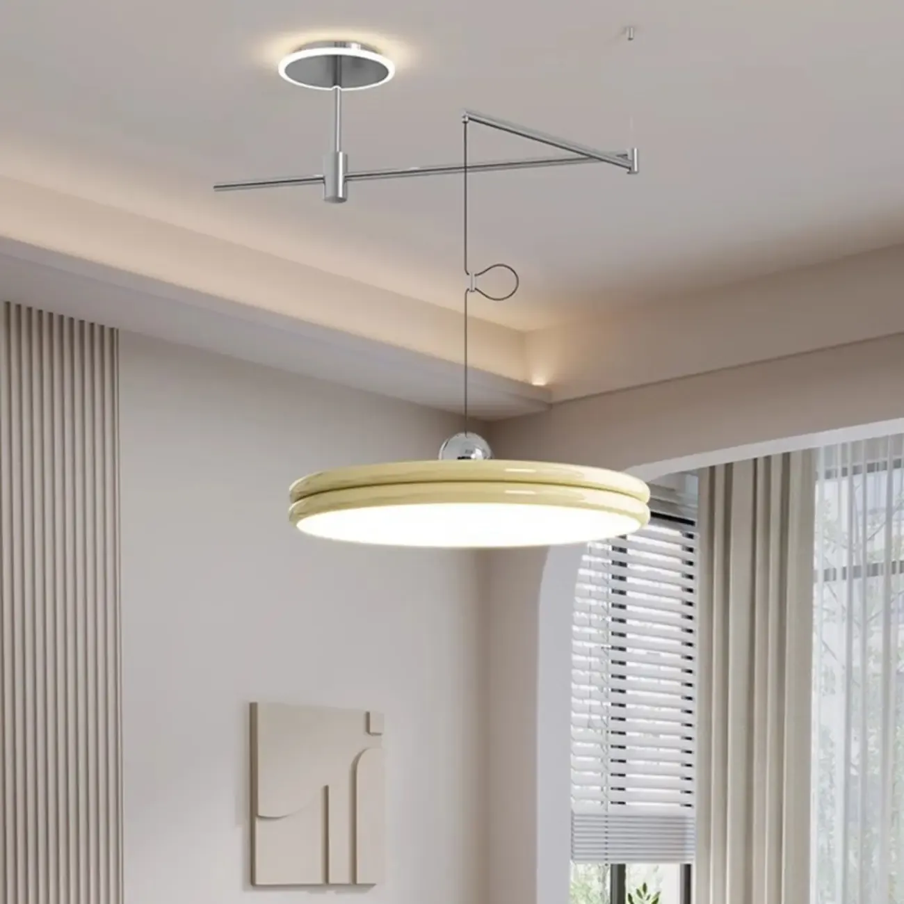 Metal Geometric Macaron LED Pendant Light in Round Shade Image - 1