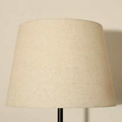 Modern Black Metal Table Floor Lamp with Beige Fabric Shade Image - 8