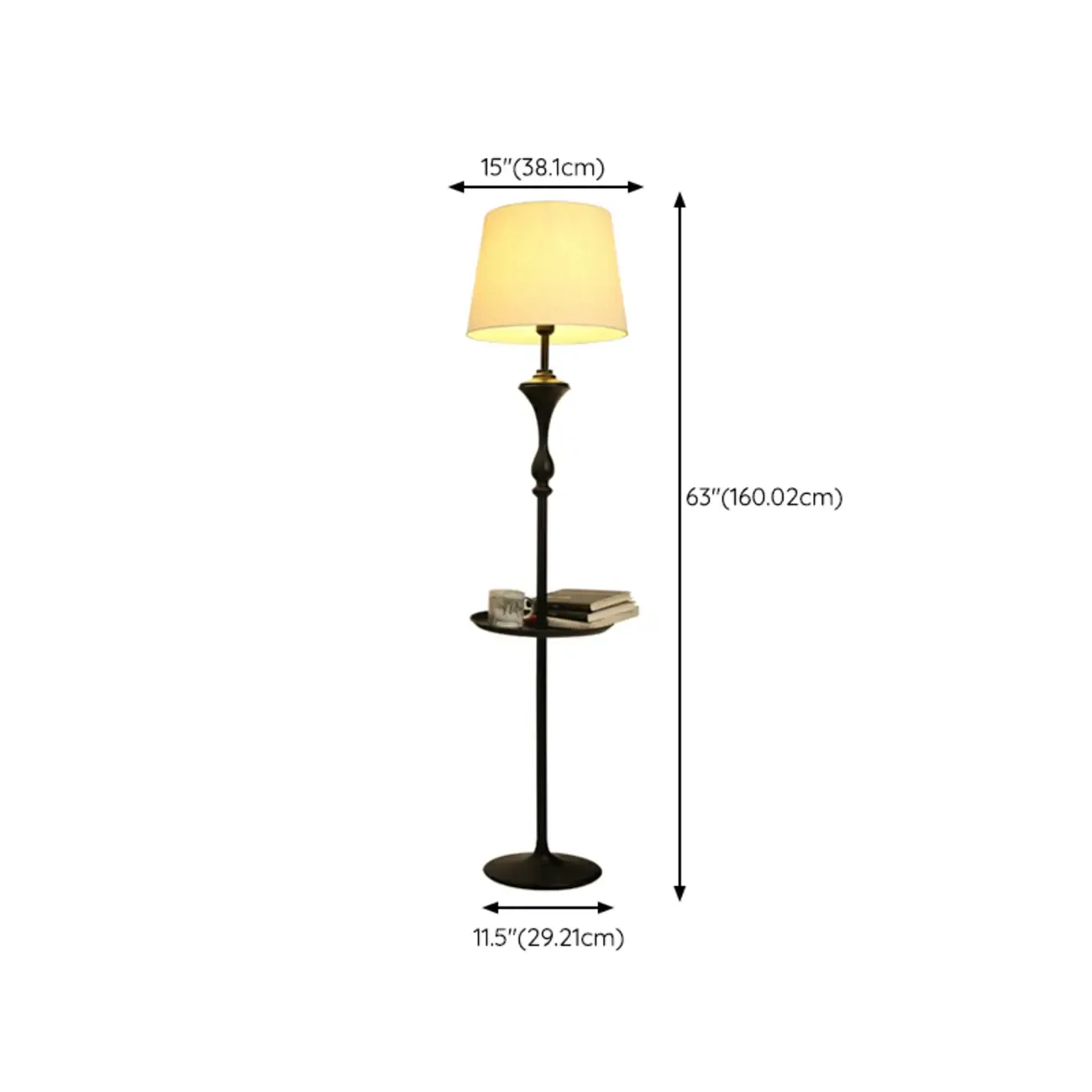 Modern Black Metal Table Floor Lamp with Beige Fabric Shade #size