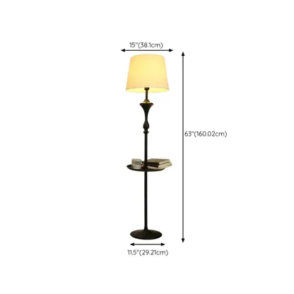 Modern Black Metal Table Floor Lamp with Beige Fabric Shade #size